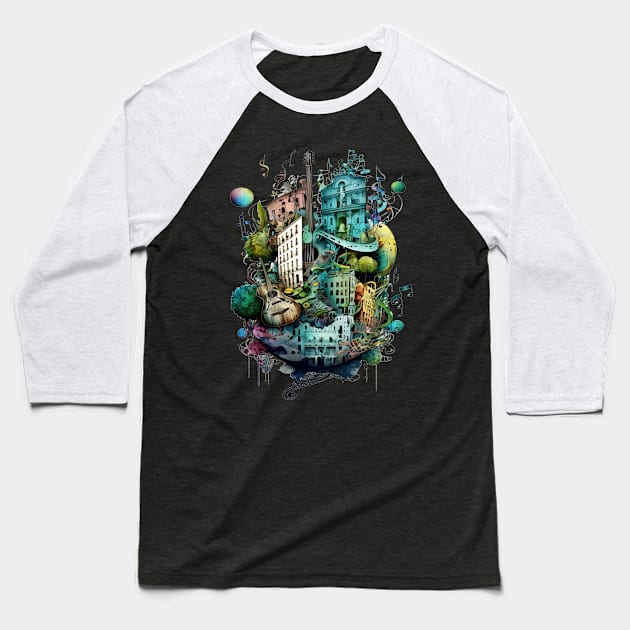 Musical City Baseball T-Shirt by AI INKER